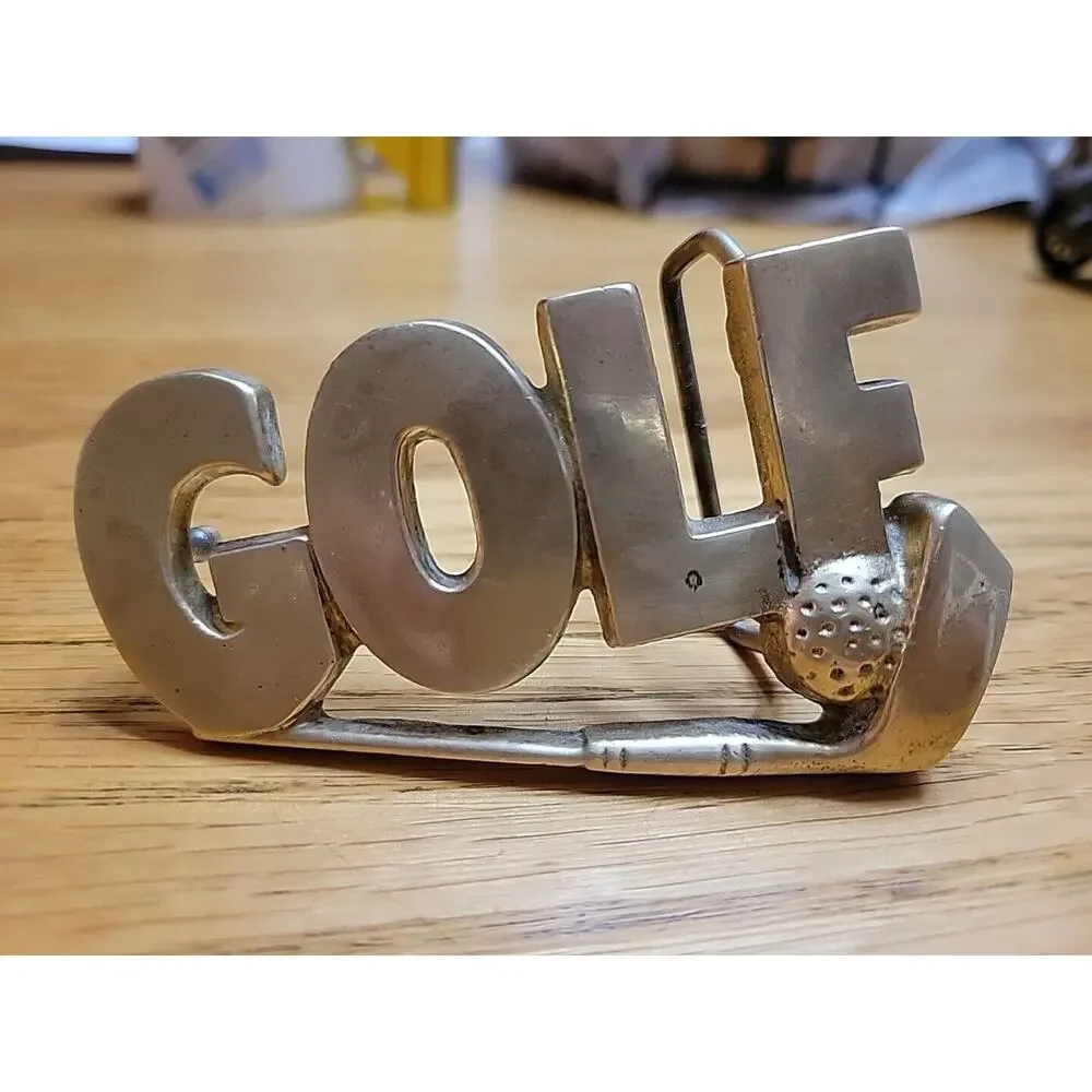 VINTAGE 1970's CUT-OUT LETTERS GOLF CLUB BALL SOLID BRASS BUCKLE 4.4 Oz/127 Kg
